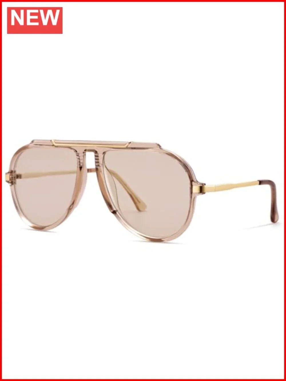 Oversized Aviator Sunglasses with Top Bar, UV400, Lightweight Plastic